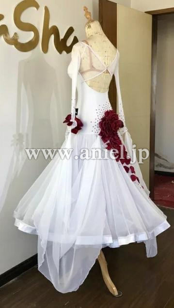 社交ダンスドレス・衣装のドレスネットアニエル / M4872・白&赤薔薇 ...