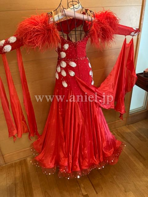 社交ダンスドレス・衣装のドレスネットアニエル / M7898・赤&白