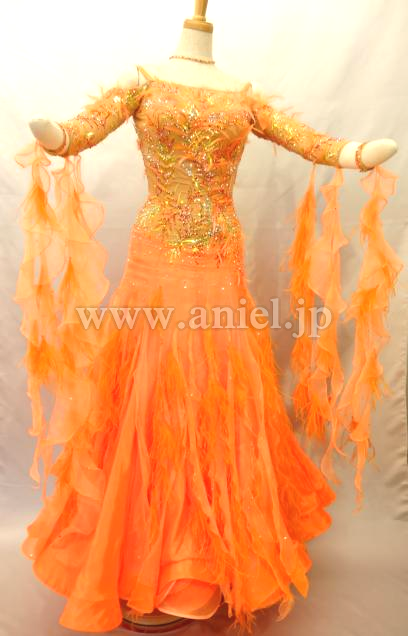 社交ダンスドレス・衣装のドレスネットアニエル / M2605・オレンジ