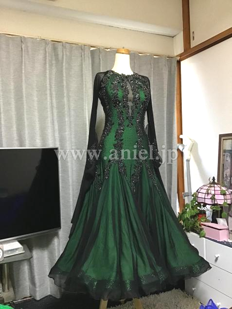 社交ダンスドレス・衣装のドレスネットアニエル / M7734・黒&緑